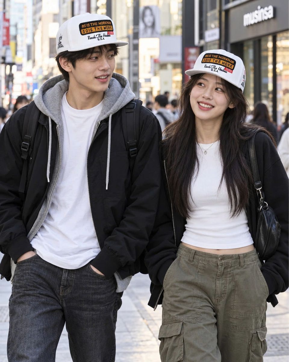 Cặp đôi đội mũ snapback thêu trắng SW003 đi phố